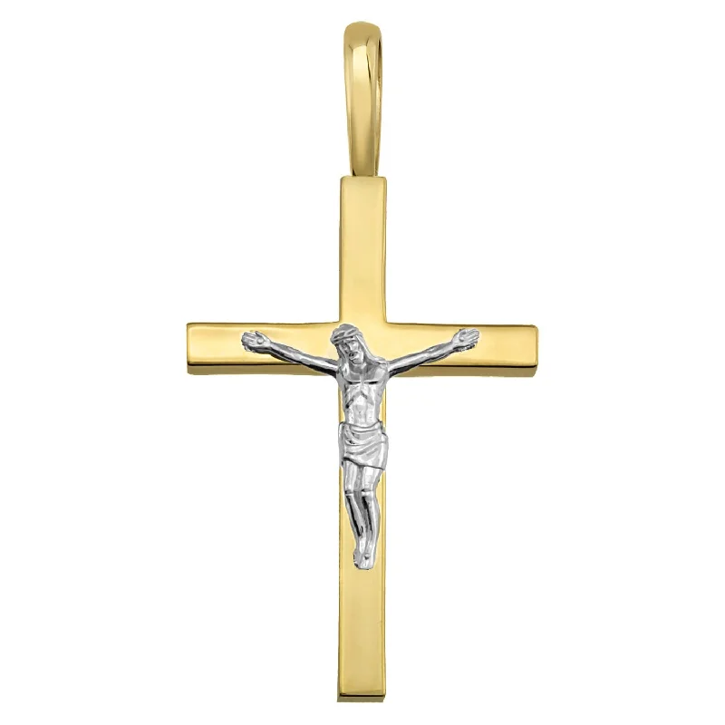 14k Two Tone Gold Traditional Crucifix Pendant - 5 Sizes