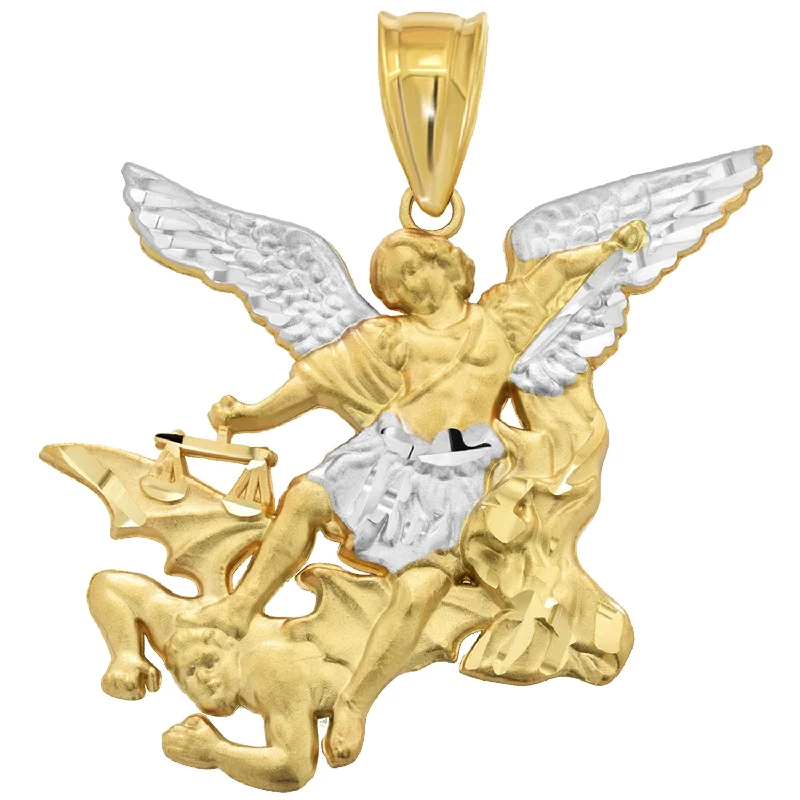 14k Yellow Gold Classic Saint Michael the Archangel Defeating Evil Pendant - 4 Sizes