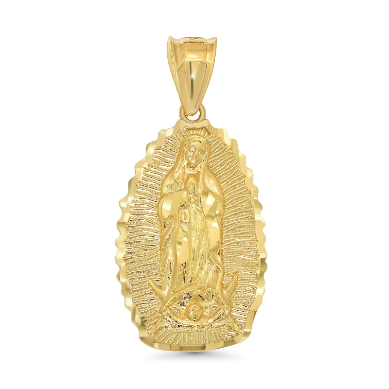 14k Yellow Gold Mini Textured Luminous Our Lady of Guadalupe Pendant - Half Inch Height