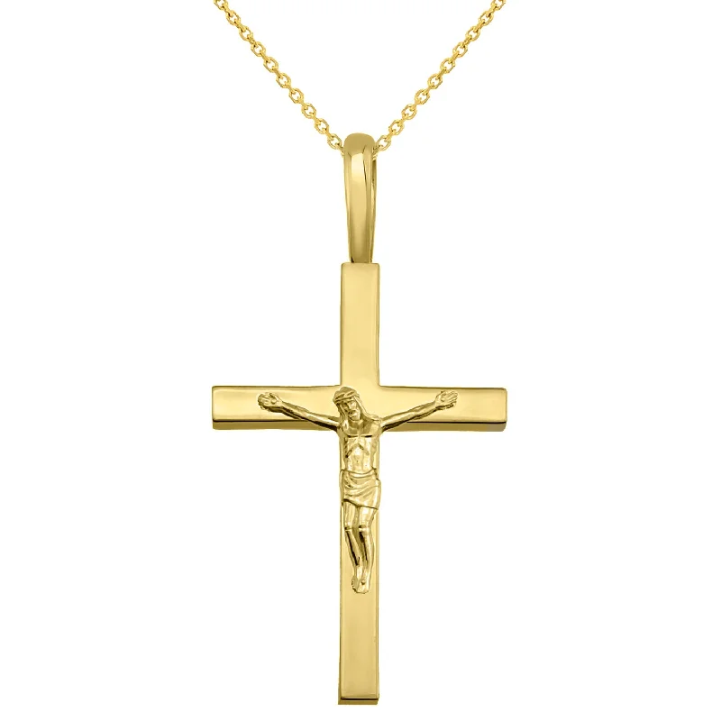 14k Yellow Gold Traditional Crucifix Pendant Necklace - 1.1 inch Cross