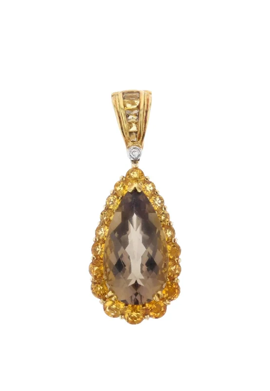 Color Stones Pendant (Smokey Quartz 11.6 cts. Citrine 3.35 cts. White Diamond 0.02 cts.)