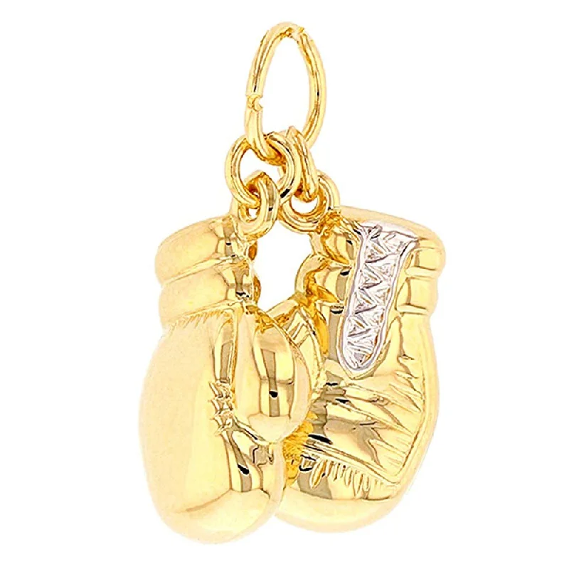 JewelryAmerica High Polish 14k Yellow Gold 3D Boxing Gloves Charm Sports Pendant