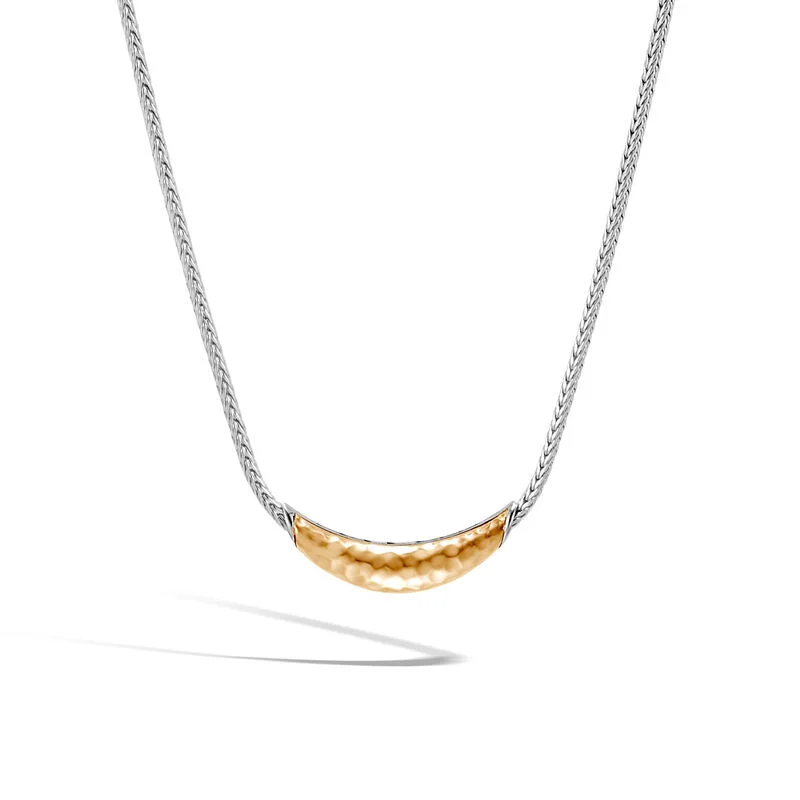 John Hardy Classic Chain Sterling Silver and Yellow Gold Hammered Station Necklace