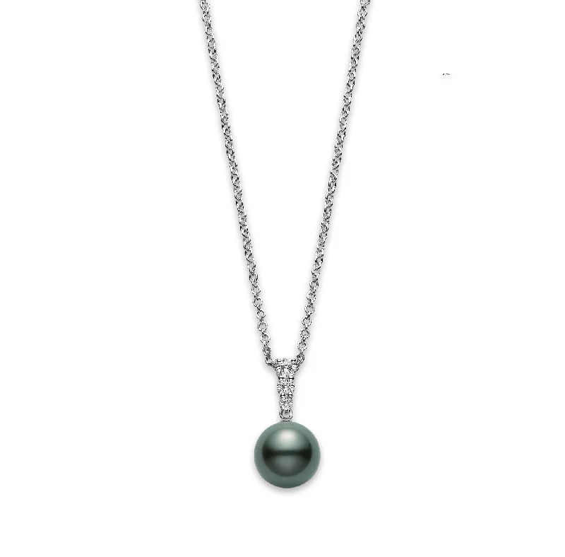 Mikimoto Morning Dew 10mm Black South Sea Pearl and Diamond Pendant