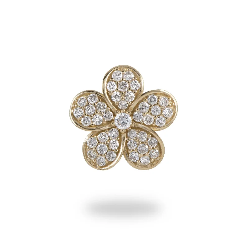 Plumeria Pendant in Gold with Diamonds - 11mm