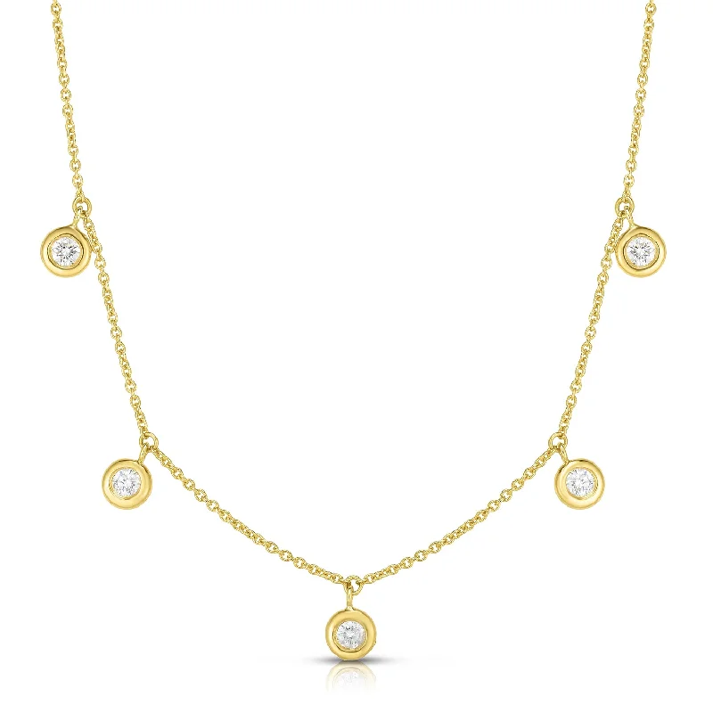 Roberto Coin Diamonds by the Inch Five Diamond Drop Station Necklace in 18K Yellow Gold