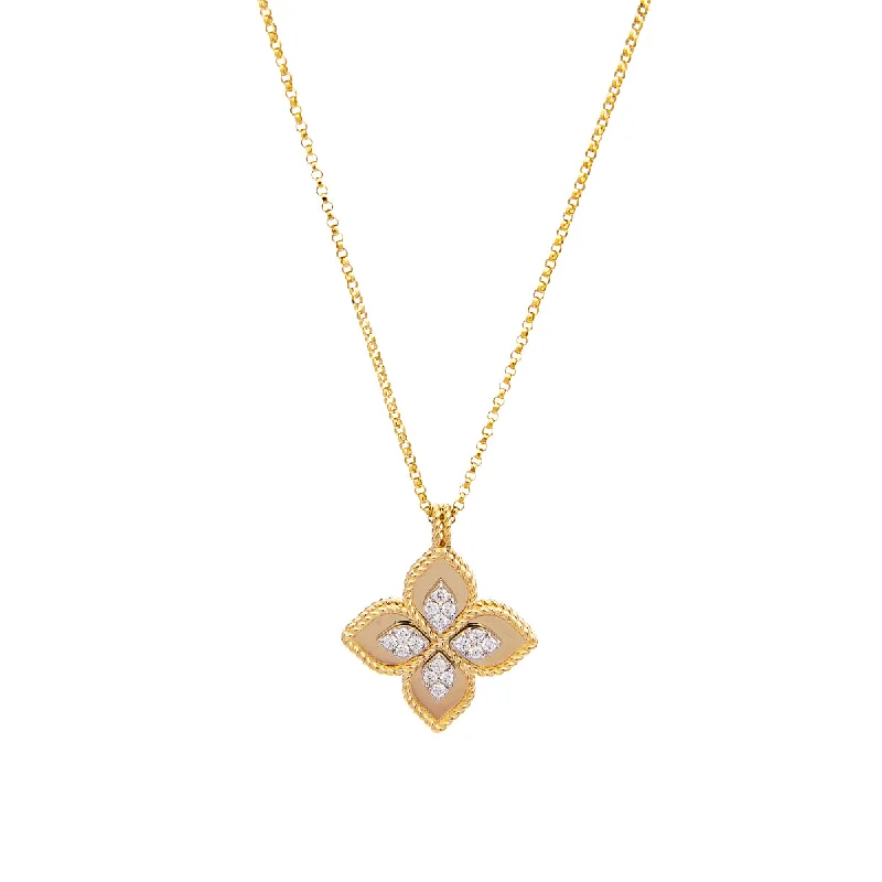 Roberto Coin Princess Flower 18K Yellow Gold and Diamond Flower Pendant Necklace