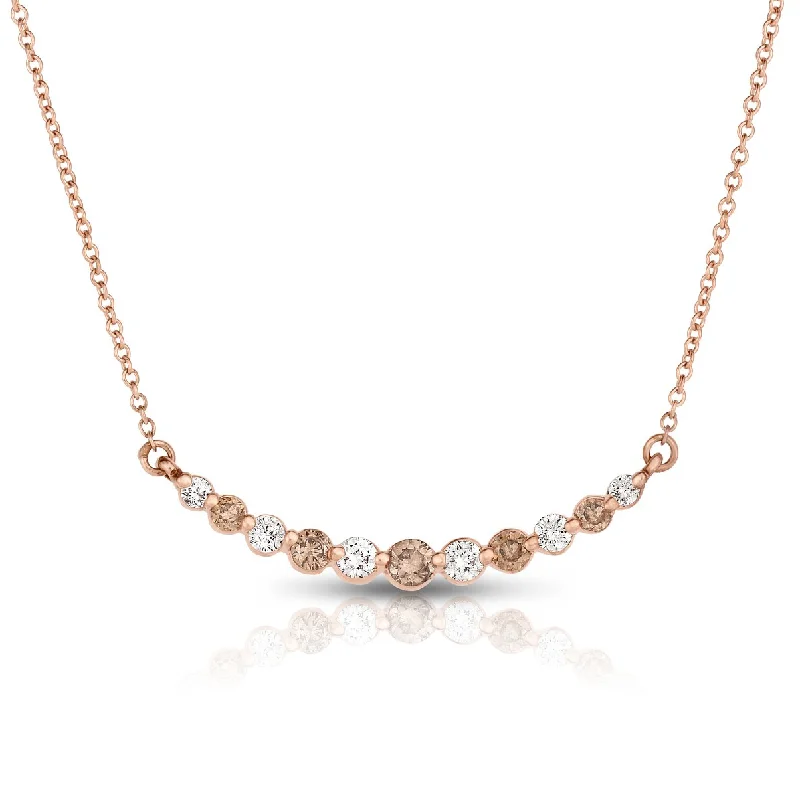 Sabel Collection 14K Rose Gold Mocha and White Diamond Curved Bar Necklace