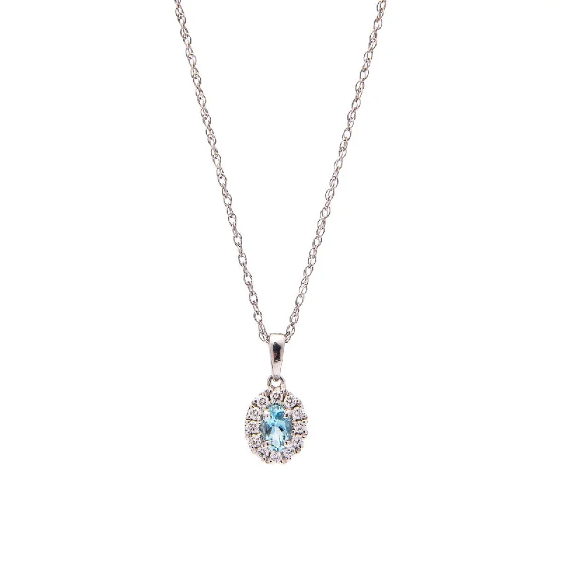 Sabel Collection 14K White Gold Oval Aquamarine and Diamond Halo Pendant