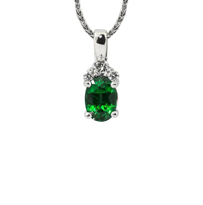 Sabel Collection 14K White Gold Oval Emerald and Diamond Cluster Pendant