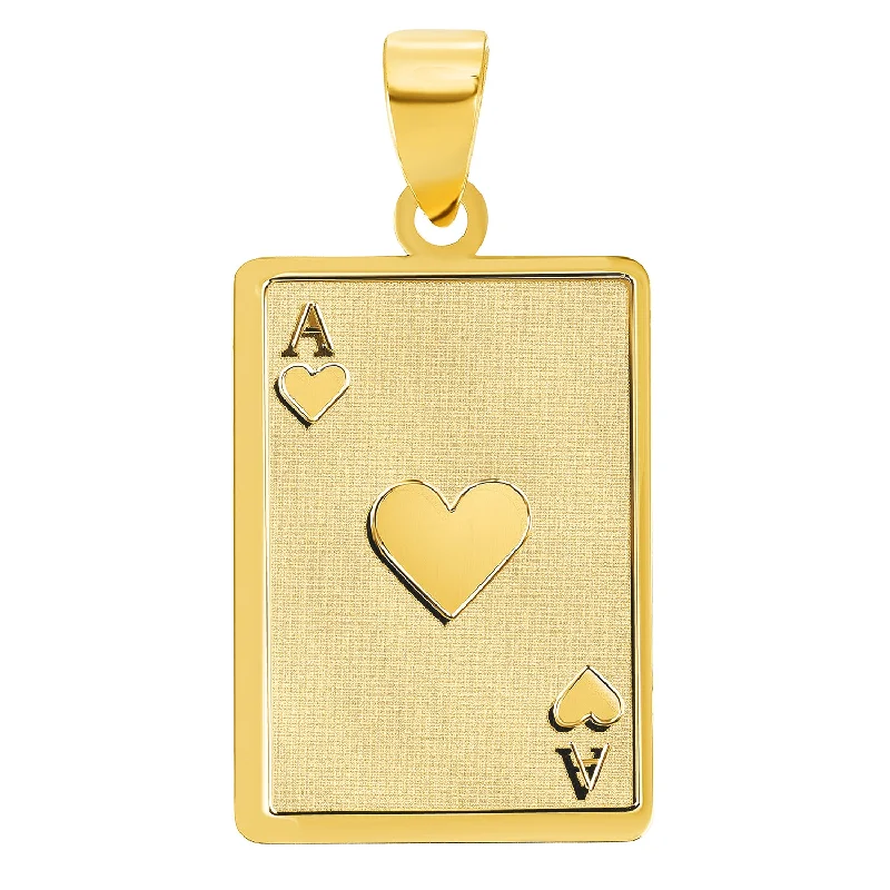 Solid 14k Yellow Gold Ace of Hearts Card Pendant