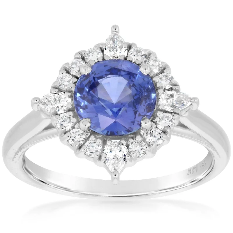 Sapphire Ring with Modified Diamond Halo