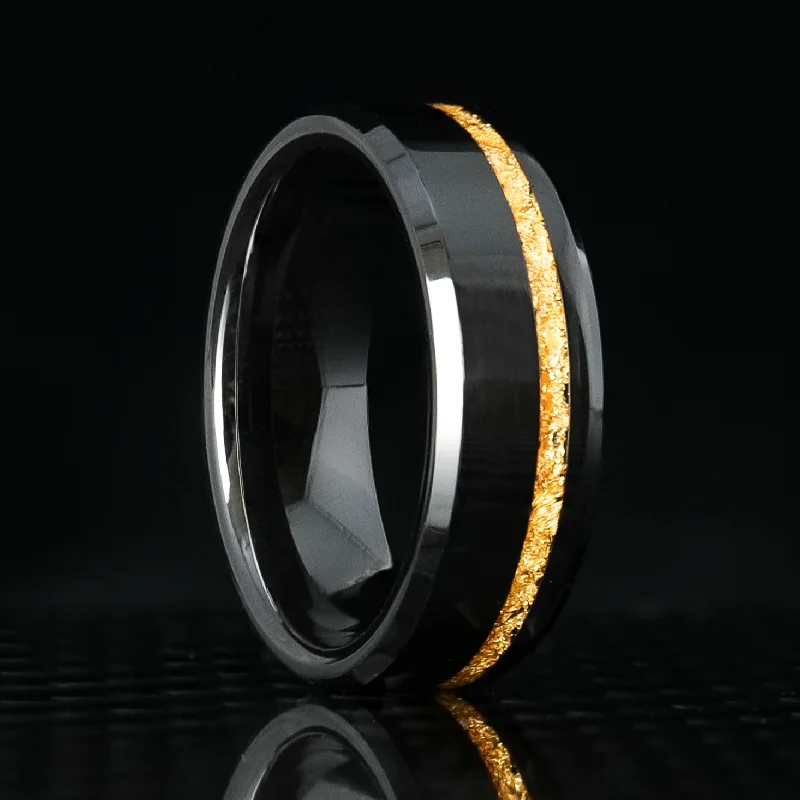 24K Gold Leaf Ring on Black Ceramic | Offset Inlay