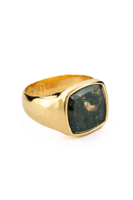 Creed Ring - Moss Agate | Gold