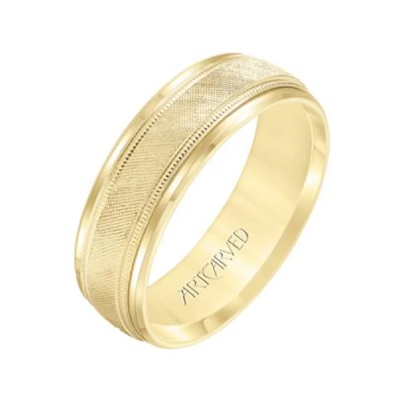 Men's 14k 7mm Textured Carved Wedding Band