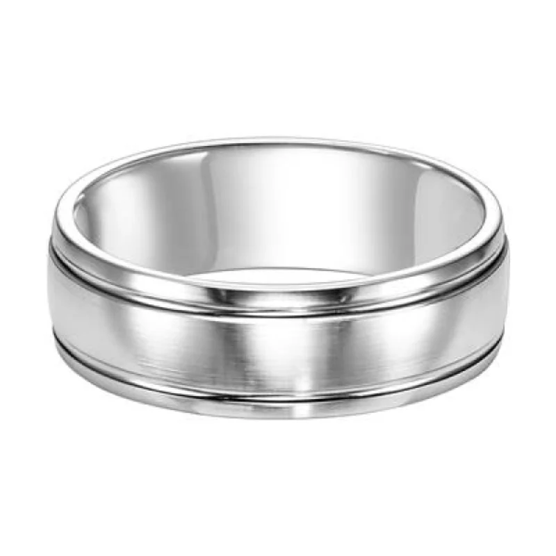 14W Men's 7mm Wed Band Brushed w/ 2 Polished Lines