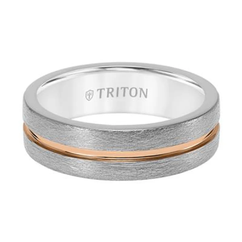 Men's 7mm Gray Tungsten Band with Rose Gold