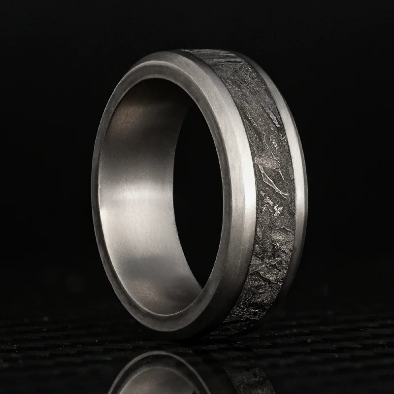 Titanium Ring With Meteorite Inlay