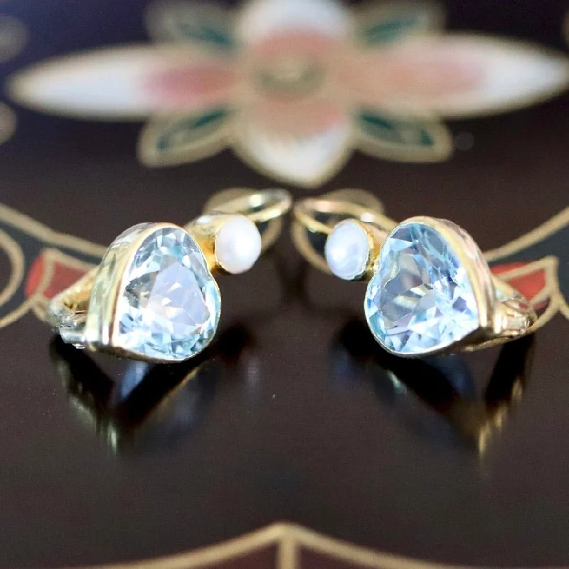 Becky Sharp 14k Gold, Blue Topaz and Pearl Earrings