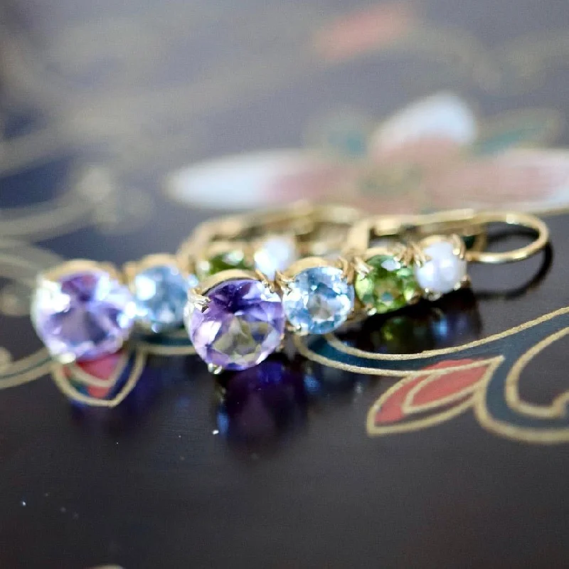 Christina Rossetti 14k Gold, Amethyst, Blue Topaz, Peridot and Pearl Earrings