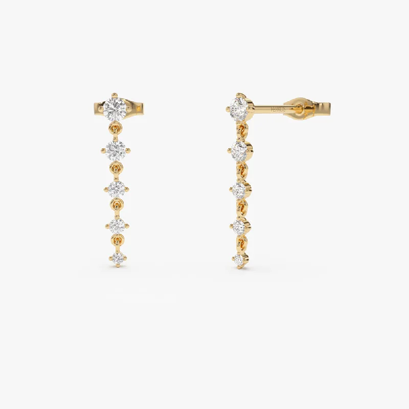 14k Dangling 4 Prong Diamond Drop Earrings