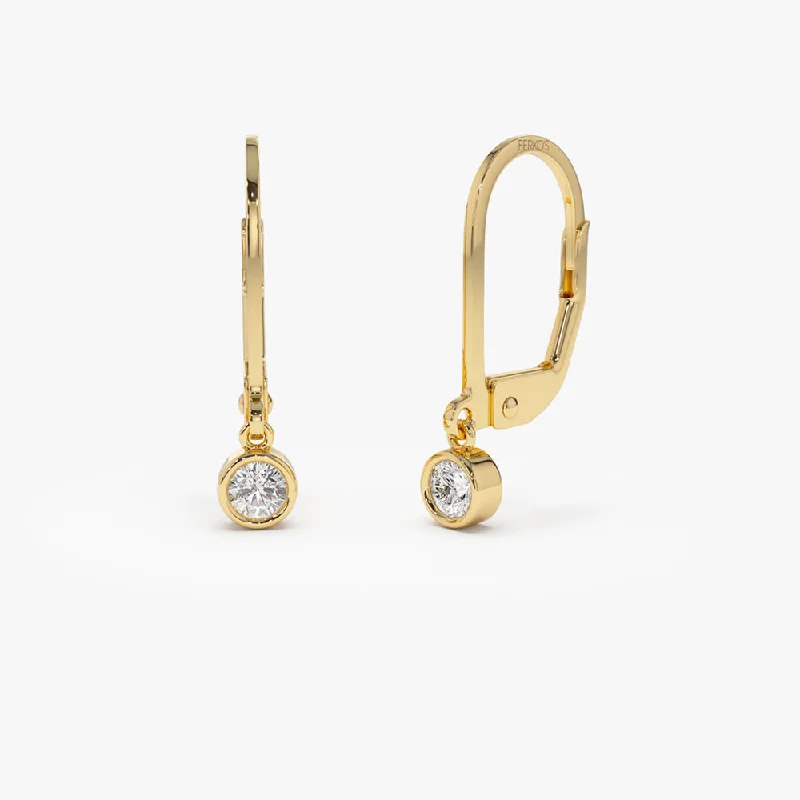 14k Lever Back Bezel Setting Diamond Earrings