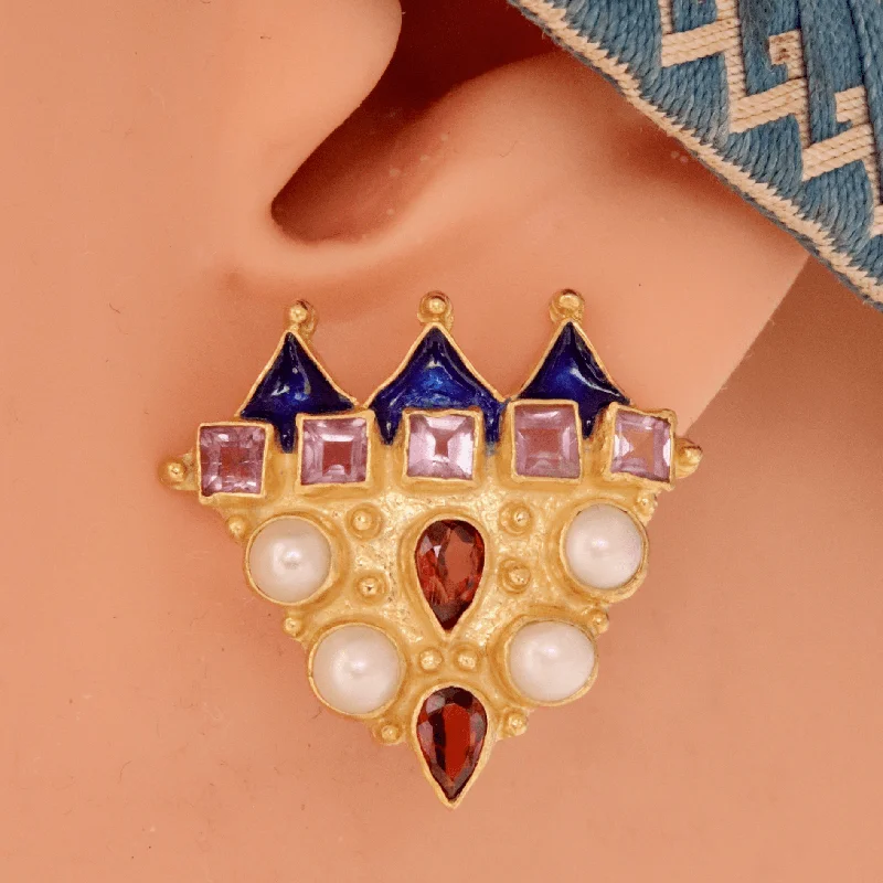 Peter The Great 14k Gold, Amethyst, Garnet and Pearl Earrings