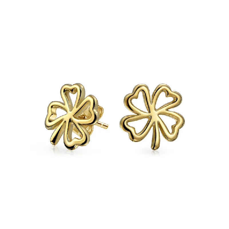 Luck of the Irish Celtic Shamrock Stud Earrings in Two Tone Gold & Silver