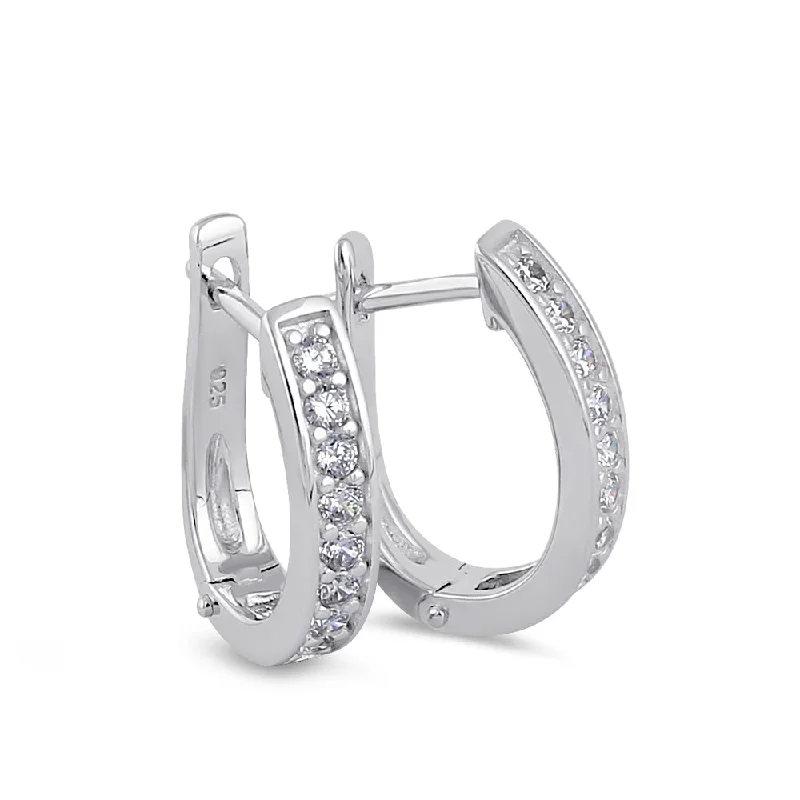 Sterling Silver Single Row Clear CZ Hoop Earrings