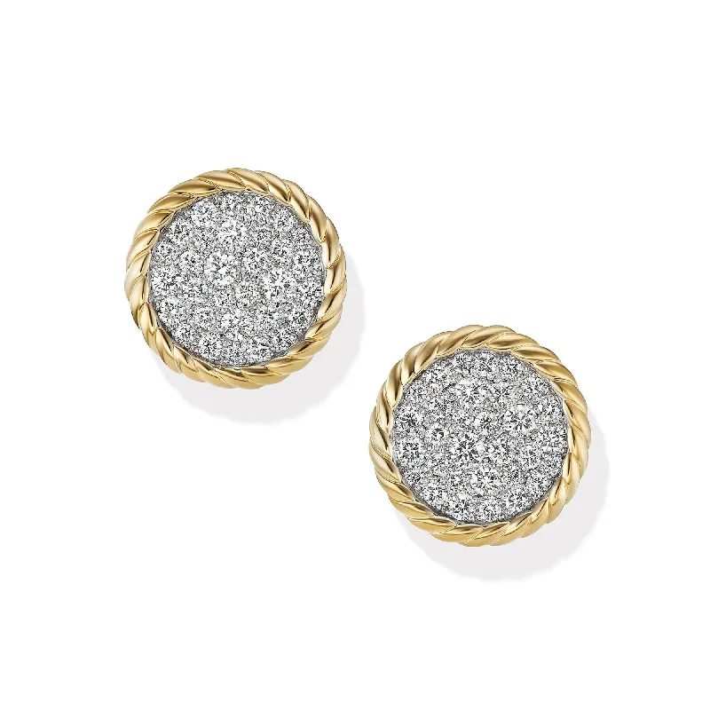 DY Elements® Button Stud Earrings in 18K Yellow Gold with Pavé Diamonds