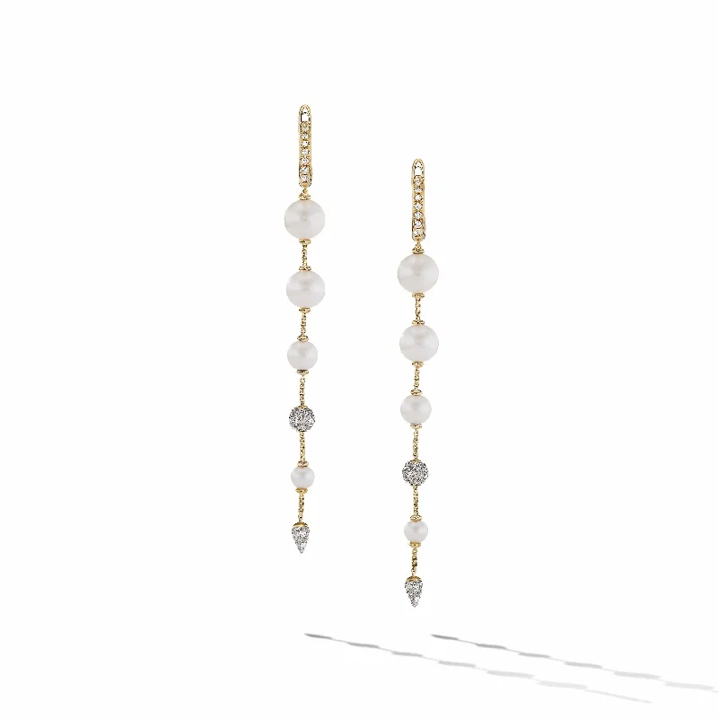 Pearl and Pavé Drop Earrings in 18K Yellow Gold with Diamonds