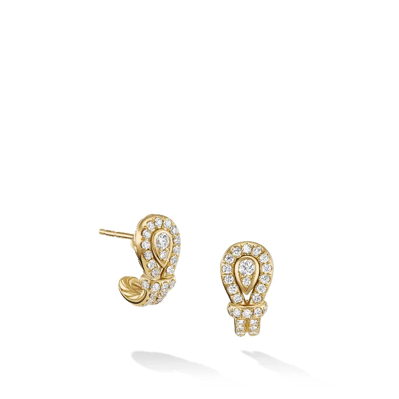 Thoroughbred Loop Huggie Hoop Earrings in 18K Yellow Gold with Full Pavé Diamonds