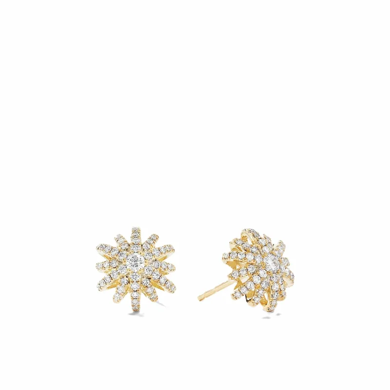 Starburst Stud Earrings in 18K Yellow Gold with Full Pavé Diamonds