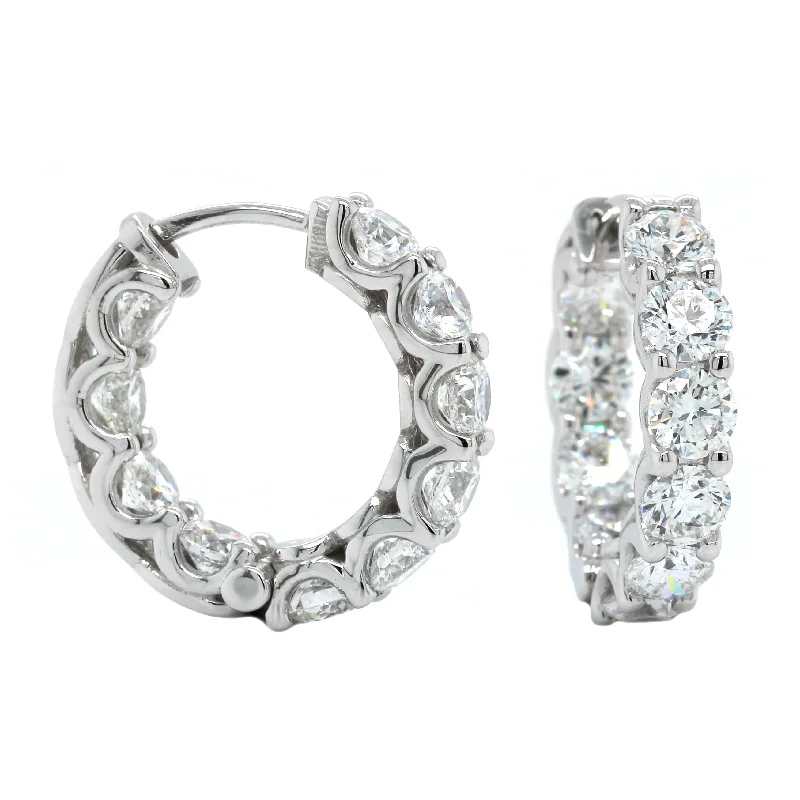 18K White Gold Inside Outside Diamond Hoop Earrings