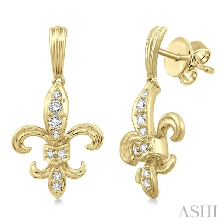 1/4 Ctw Round Cut Diamond FLEUR DE LIS Earrings in 14K Yellow Gold