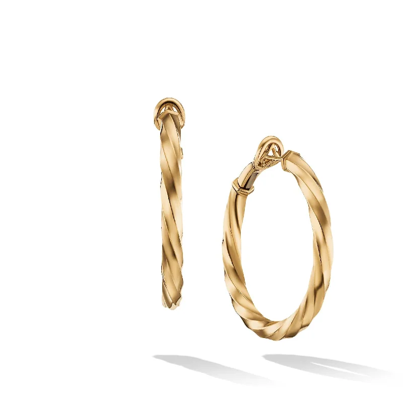 Cable Edge Hoop Earrings in Recycled 18K Yellow Gold