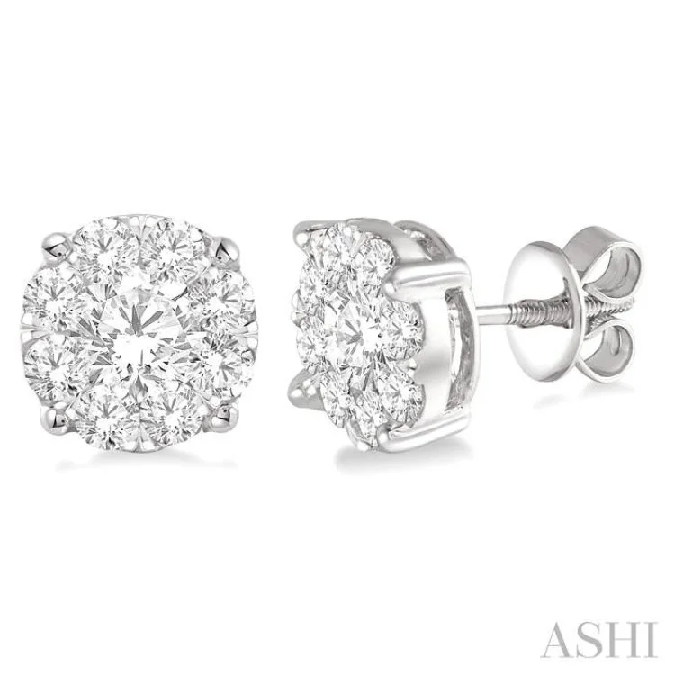 3 Ctw Lovebright Round Cut Diamond Earrings in 14K White Gold