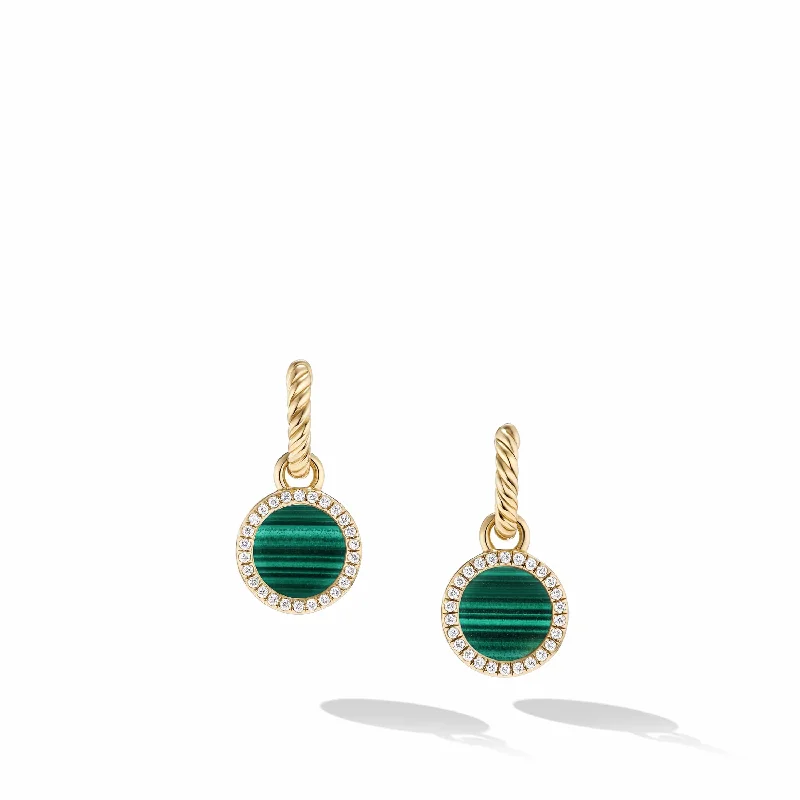 Petite DY Elements® Drop Earrings in 18K Yellow Gold with Malachite and Pavé Diamonds