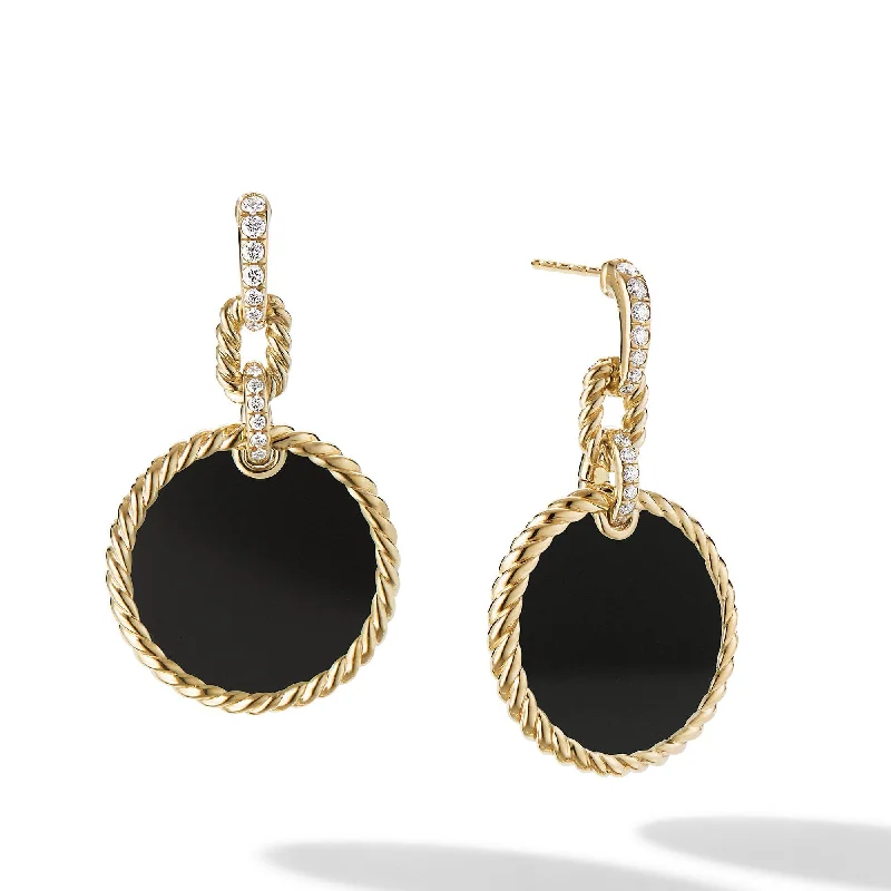 DY Elements® Convertible Drop Earrings 18K Yellow Gold with Black Onyx and Pavé Diamonds