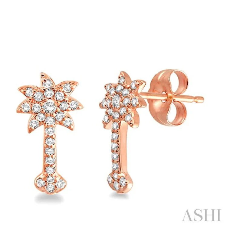 1/4 Ctw Round Cut Diamond Palm Tree Earrings in 14K Rose Gold