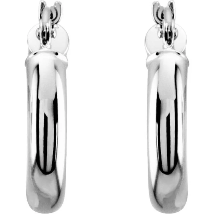 14K White 15 mm Tube Hoop Earrings