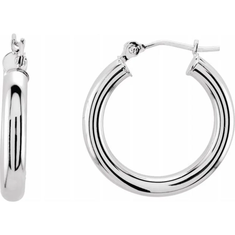 14K White 20 mm Tube Hoop Earrings