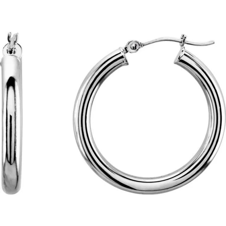 14K White 25 mm Tube Hoop Earrings