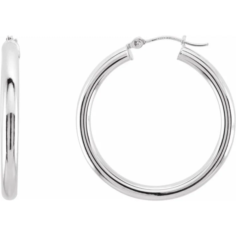 14K White 30 mm Tube Hoop Earrings