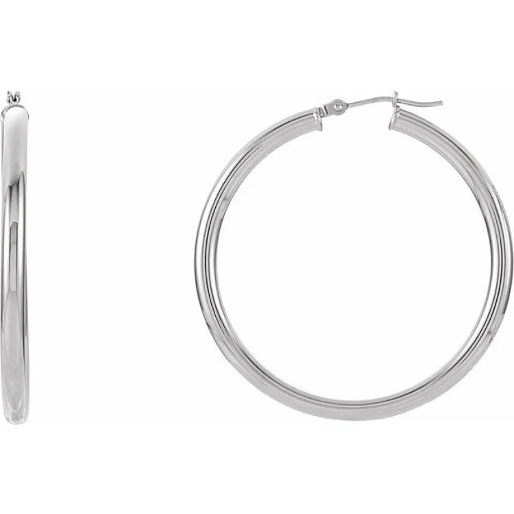 14K White 40 mm Tube Hoop Earrings