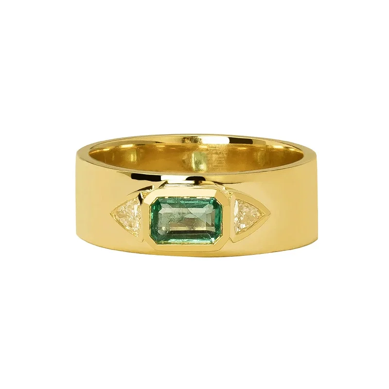 Thick Band Ring - Emerald & Diamond