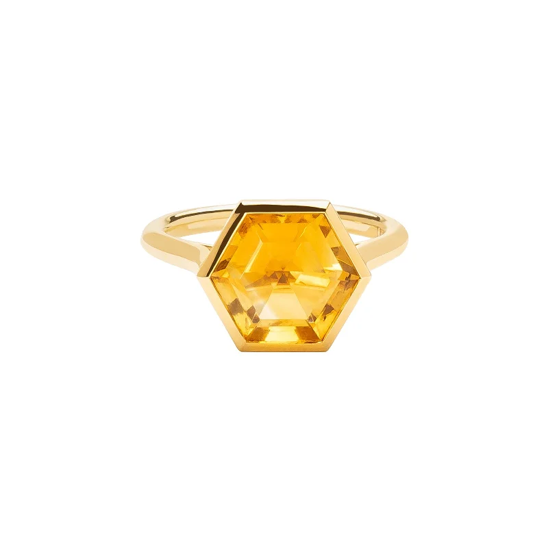 Hexagonal Citrine Ring