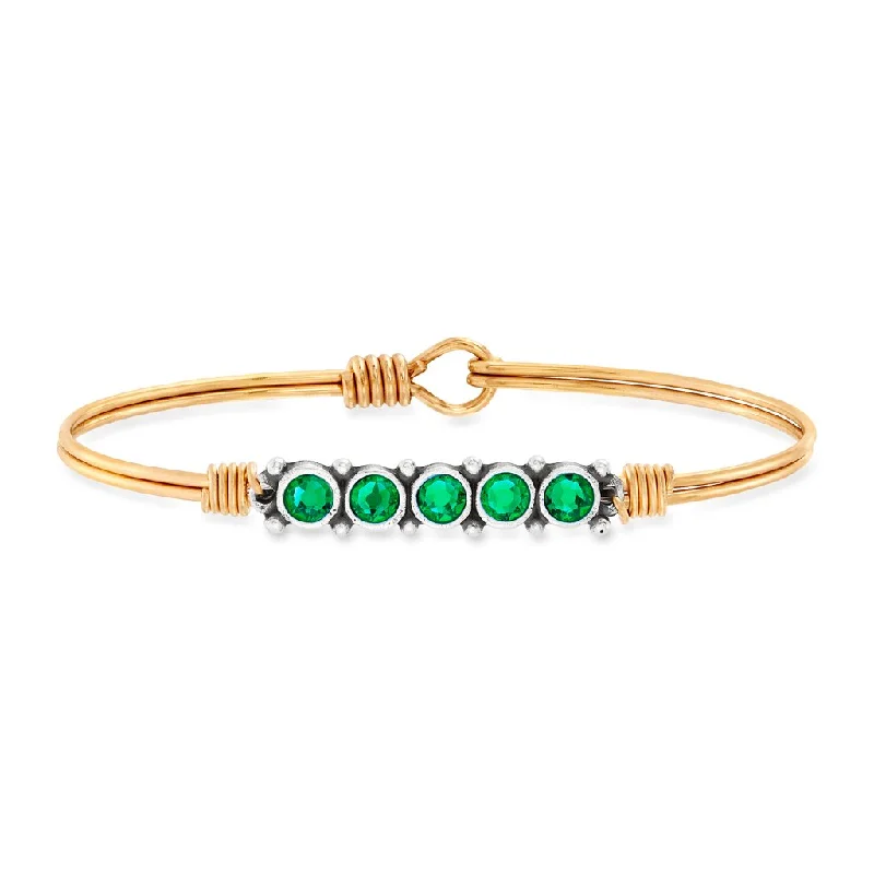 May Birthstone Brass Bangle Bracelet