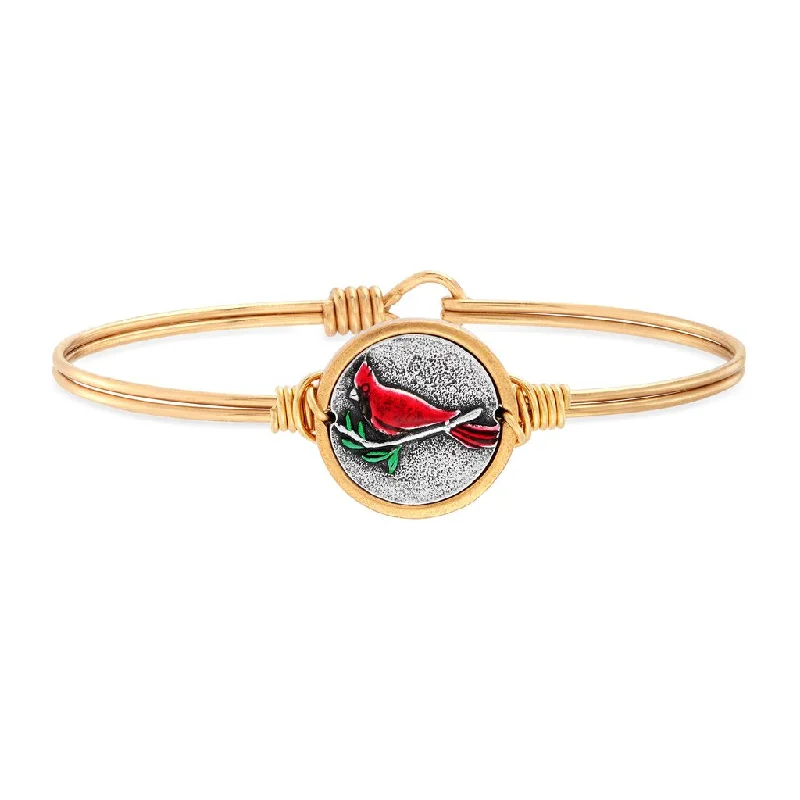 Red Cardinal Brass Bangle Bracelet