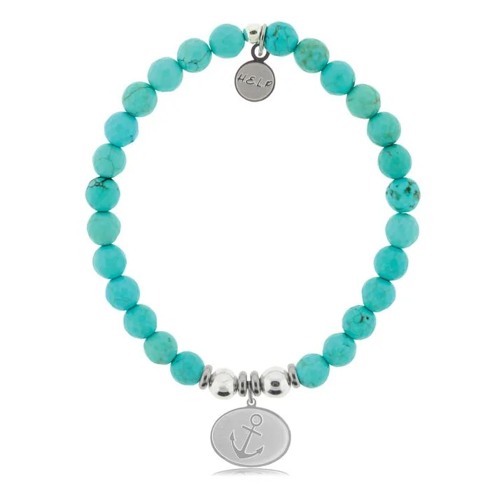 Silver Anchor Turquoise Stone Bracelet